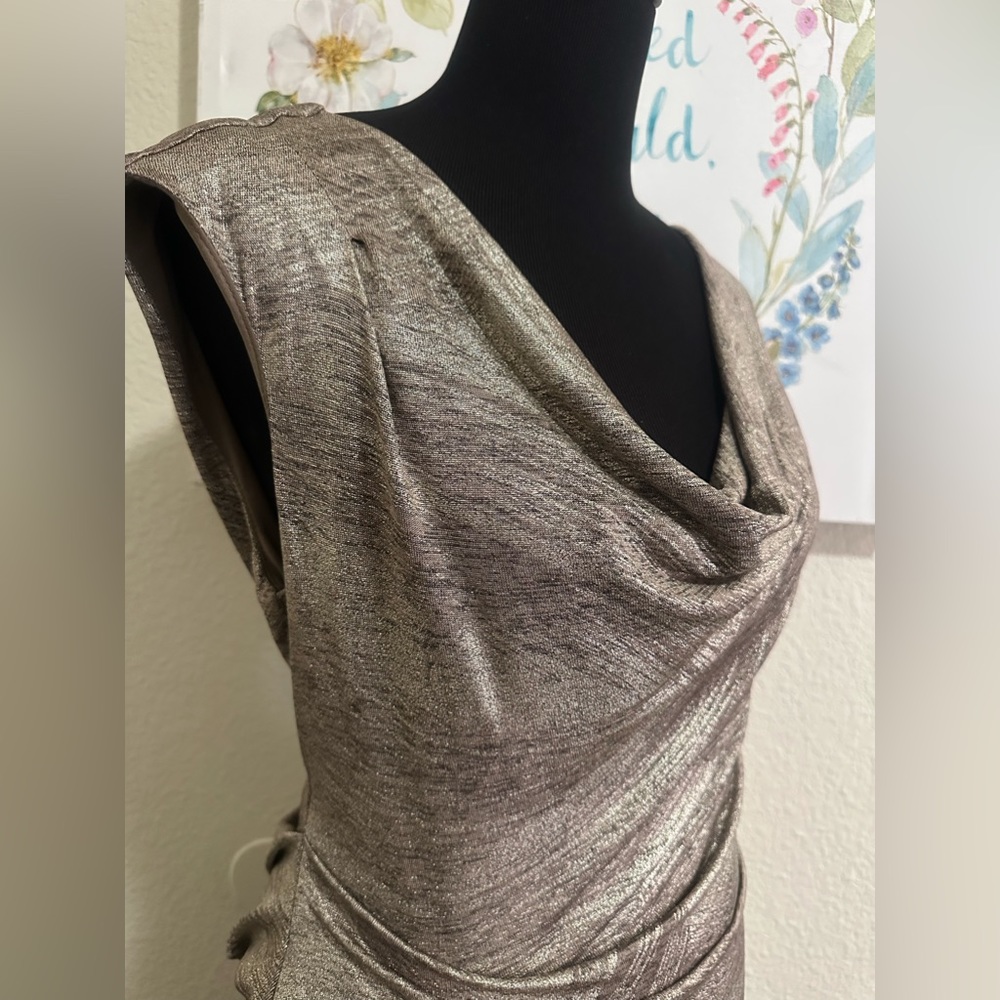 Connected Apparel Maren Gold Cowl Floor Length Dress Size 14P - Picture 3 of 6